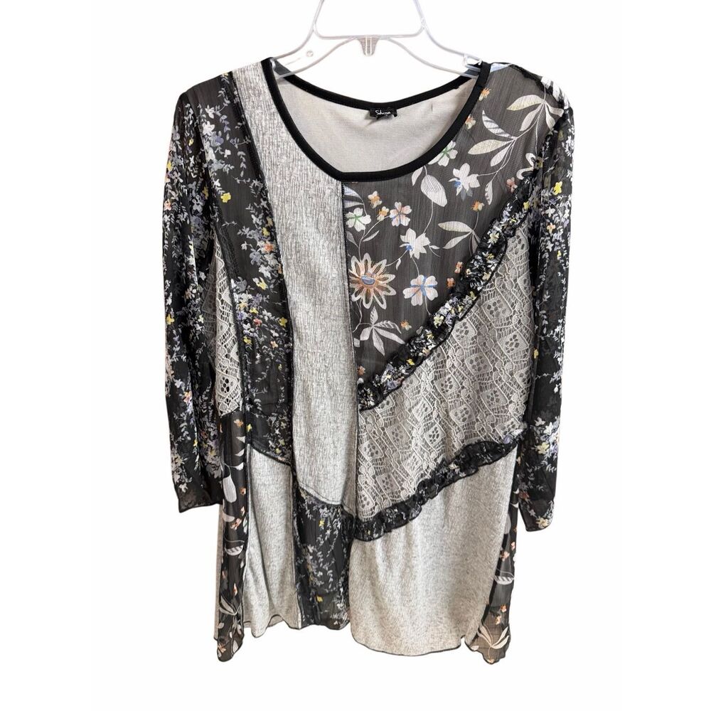 SHANA XL Patchwork Floral Lace Blouse Boho Lagenlook Romantic Cottagecore Top